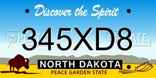345XD8 North Dakota License Plate