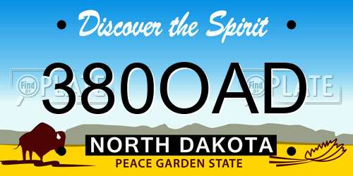380OAD North Dakota License Plate