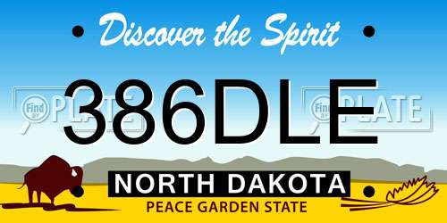 386DLE North Dakota License Plate