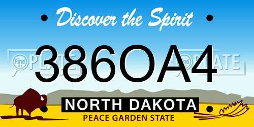 386OA4 North Dakota License Plate