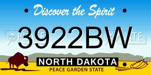 3922BW North Dakota License Plate