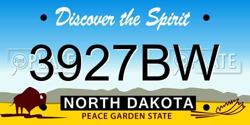 3927BW North Dakota License Plate