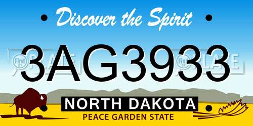 3AG3933 North Dakota License Plate