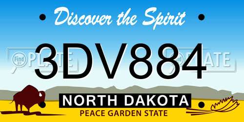 3DV884 North Dakota License Plate