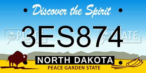 3ES874 North Dakota License Plate