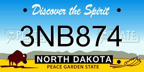 3NB874 North Dakota License Plate