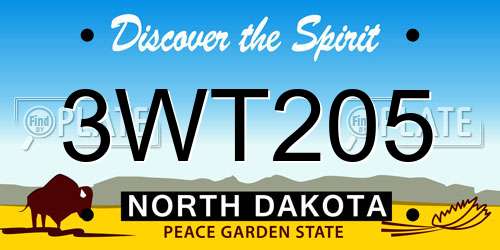 3WT205 North Dakota License Plate