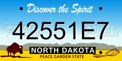 42551E7 North Dakota License Plate