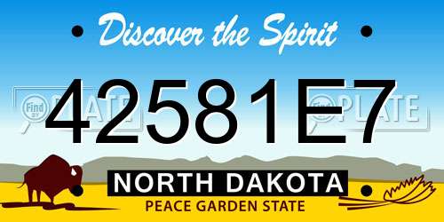 42581E7 North Dakota License Plate