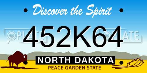 452K64 North Dakota License Plate