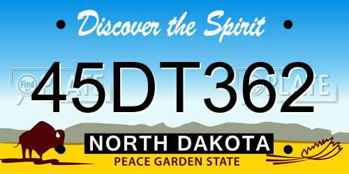 45DT362 North Dakota License Plate