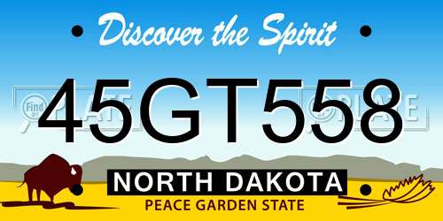 45GT558 North Dakota License Plate