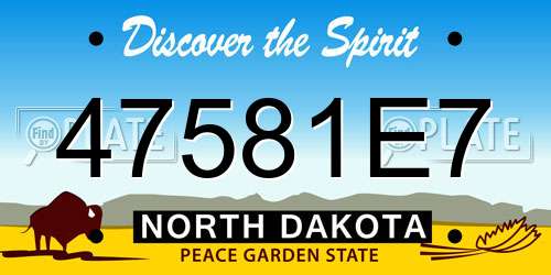 47581E7 North Dakota License Plate