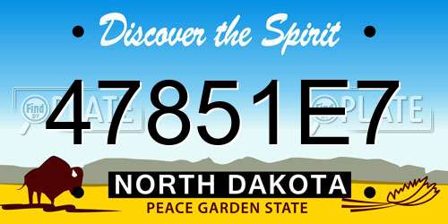 47851E7 North Dakota License Plate