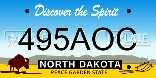 495AOC North Dakota License Plate