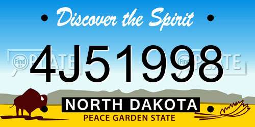 4J51998 North Dakota License Plate