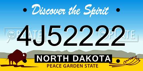 4J52222 North Dakota License Plate