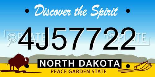 4J57722 North Dakota License Plate