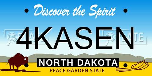 4KASEN North Dakota License Plate