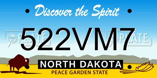 522VM7 North Dakota License Plate