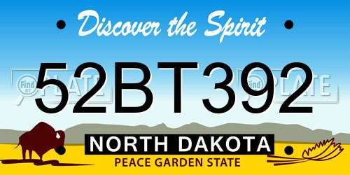 52BT392 North Dakota License Plate