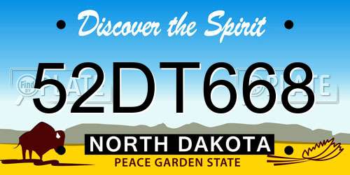 52DT668 North Dakota License Plate