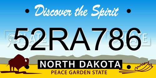 52RA786 North Dakota License Plate