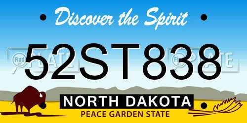 52ST838 North Dakota License Plate
