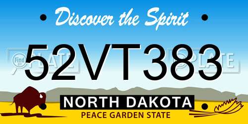 52VT383 North Dakota License Plate