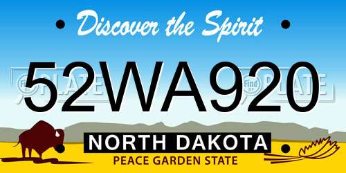 52WA920 North Dakota License Plate
