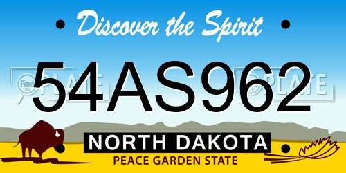 54AS962 North Dakota License Plate
