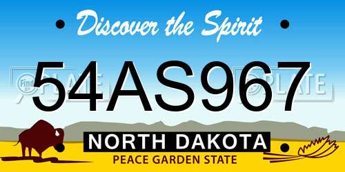 54AS967 North Dakota License Plate