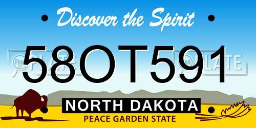 58OT591 North Dakota License Plate