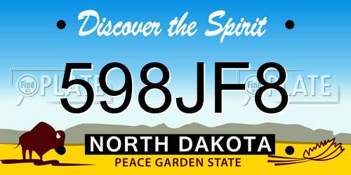 598JF8 North Dakota License Plate