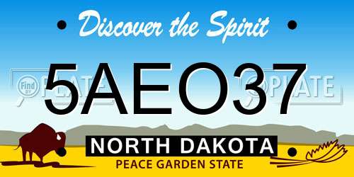 5AEO37 North Dakota License Plate