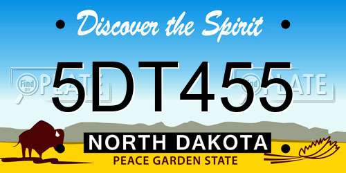 5DT455 North Dakota License Plate