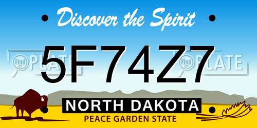 5F74Z7 North Dakota License Plate