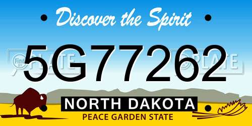 5G77262 North Dakota License Plate