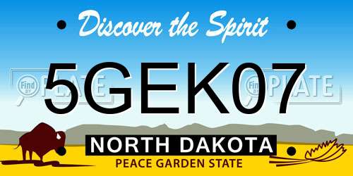 5GEK07 North Dakota License Plate