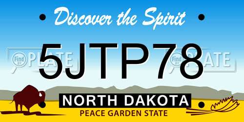 5JTP78 North Dakota License Plate