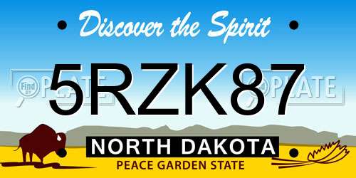 5RZK87 North Dakota License Plate