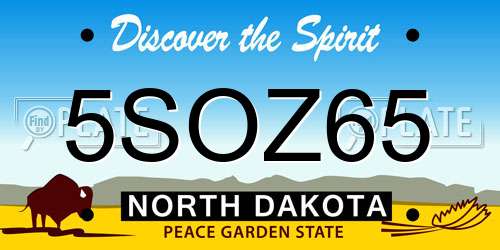 5SOZ65 North Dakota License Plate