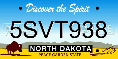 5SVT938 North Dakota License Plate