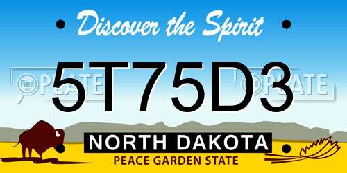 5T75D3 North Dakota License Plate
