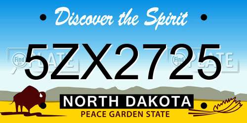5ZX2725 North Dakota License Plate