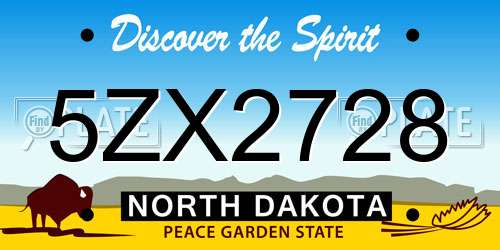 5ZX2728 North Dakota License Plate