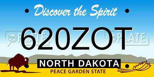 620ZOT North Dakota License Plate