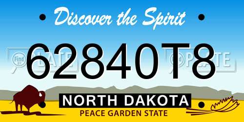 62840T8 North Dakota License Plate
