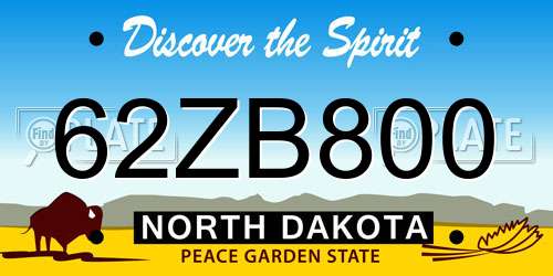 62ZB800 North Dakota License Plate