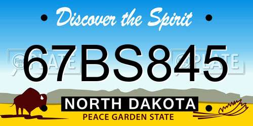 67BS845 North Dakota License Plate